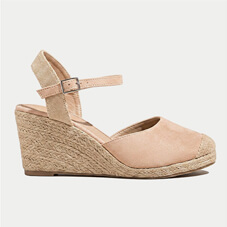 Wide EE Fit Mock Suede Covered Toe Wedge Espadrille Shoe - LJ973